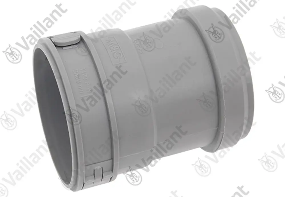 Graues Anschlussstück von Vaillant mit Muffe für flexibles System, geeignet für DN 60. Das Produkt zeigt eine einfache, gerade Form ohne sichtbare Markierungen oder Maße.